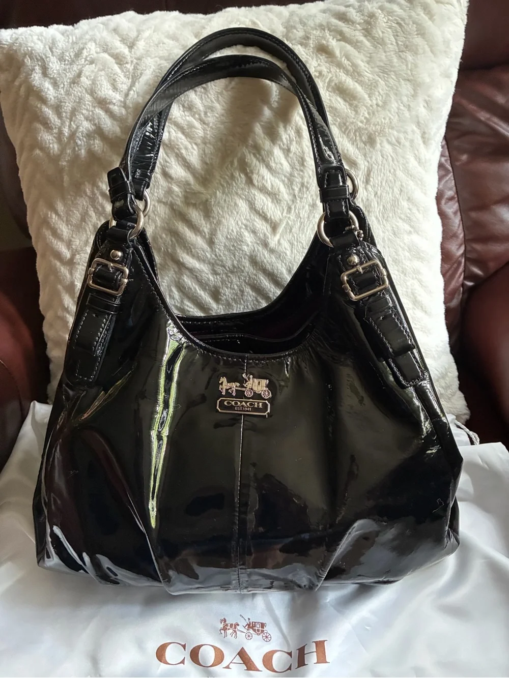 Coach Vintage Black Patent Leather Shoulder Bag